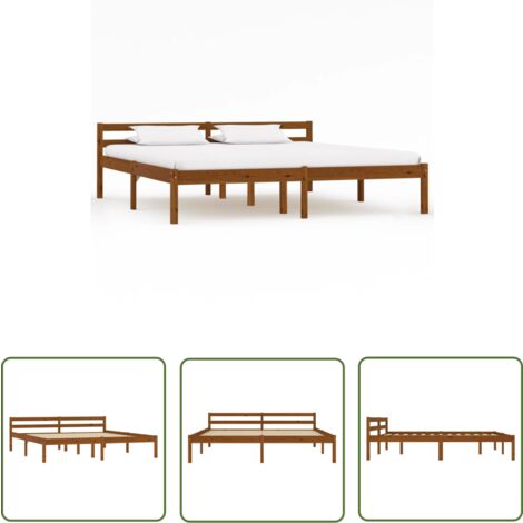 The Living Store Massivholzbett Honigbraun Kiefer 160x200 cm - Massivholzbette - Holzbettrahmen - Doppelbett - Kiefernbett - Honigbraunes Bett