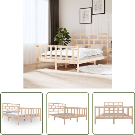 The Living Store Massivholzbett Kiefer 140x200 cm - Massivholzbette - Kiefernbett - Doppelbett - Holzbett - Lattenrost