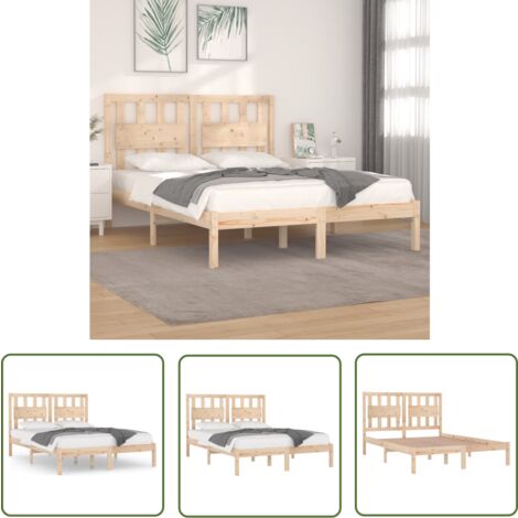 The Living Store Massivholzbett Kiefer 160x200 cm - Holzbett - Kiefernholzbett - Massives Holzbett - Doppelbett - Bettgestell