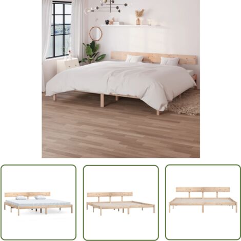 The Living Store Massivholzbett Kiefer 180x200 cm - Holzbett - Kiefernholzbett - Doppelbett - Massivholzbette - Bett Mit Kopfteil
