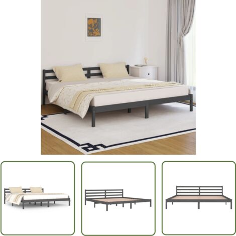 The Living Store Massivholzbett Kiefer 200x200 cm Grau - Holzbett - Kiefernholzbett - Doppelbett - Massivholzbette - Bettgestell