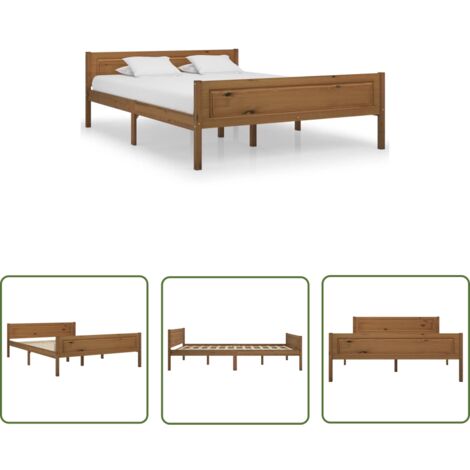 The Living Store Massivholzbett Kiefer Honigbraun 120x200 cm - Holzbettrahmen - Kiefernbett - Doppelbett - Bettkasten - Massivholzbette