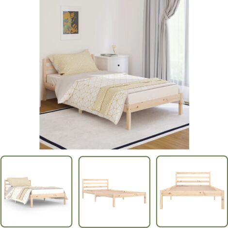 The Living Store Massivholzbett Kiefernholz 100x200 cm - Massivholzbette - Kiefernholzbette - Holzkopfteil - Doppelbett - Bettgestell