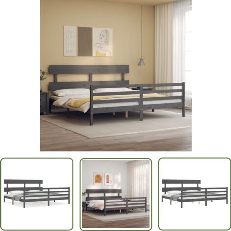 The Living Store Massivholzbett mit Kopfteil Grau 200x200 cm - Holzbett - Massivholzbette - Kiefernbett - Boxspringbetten - Doppelbett