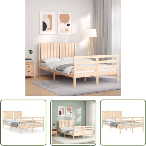The Living Store Massivholzbett mit Kopfteil - Holzbett - Kiefernholzbett - Massives Holzbett - Boxspringbetten - Doppelbett