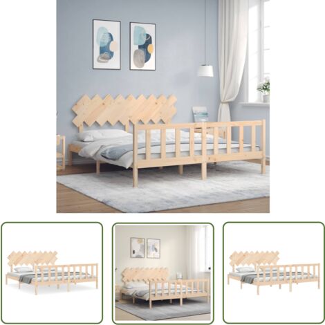 The Living Store Massivholzbett mit Kopfteil - Holzbett - Kiefernholzbett - Massives Holzbett - Boxspringbetten - Lattenrost