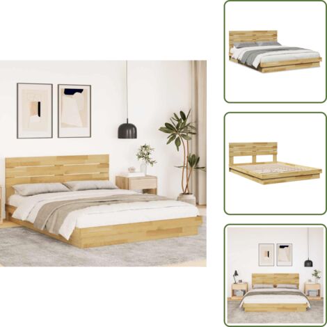 The Living Store Massivholzbett mit Kopfteil ohne Matratze 160x200 cm Eichenholz - Massivholzbett