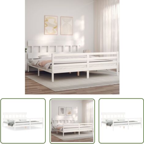 The Living Store Massivholzbett mit Kopfteil Weiß 200x200 cm - Holzbett - Massives Kiefernholz - Weißes Bett - Boxspringbetten - Lattenrost
