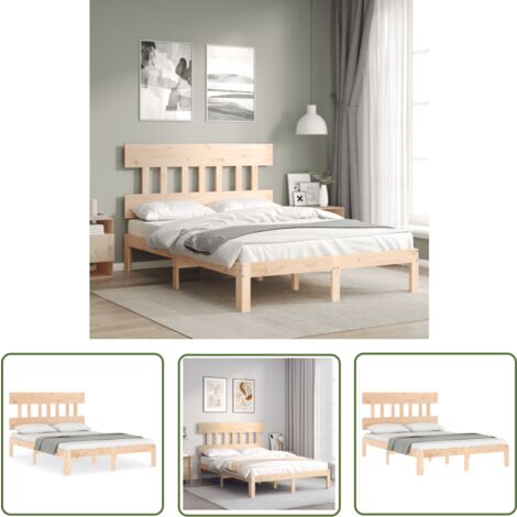 The Living Store Massivholzbett ohne Matratze 140x200 cm Kiefernholz - Holzbett - Kiefernholzbett - Doppelbett - Lattenrost - Massives Holzbett