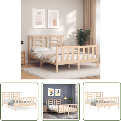 The Living Store Massivholzbett ohne Matratze 140x200 cm Kiefernholz - Holzbett - Kiefernholzbett - Massives Holzbett - Lattenrost - Doppelbett