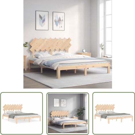 The Living Store Massivholzbett ohne Matratze 160x200 cm Kiefernholz - Holzbett - Kiefernholzbett - Doppelbett - Massives Holzbett - Bettgestell