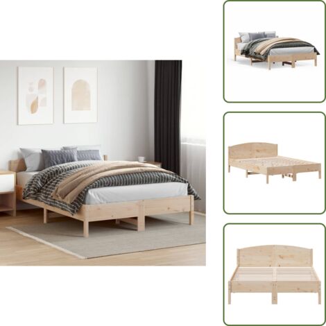 The Living Store Massivholzbett ohne Matratze 160x200 cm Kiefernholz - Holzbett - Kiefernholzbett - Doppelbett - Massivholzbette - Bettrahmen