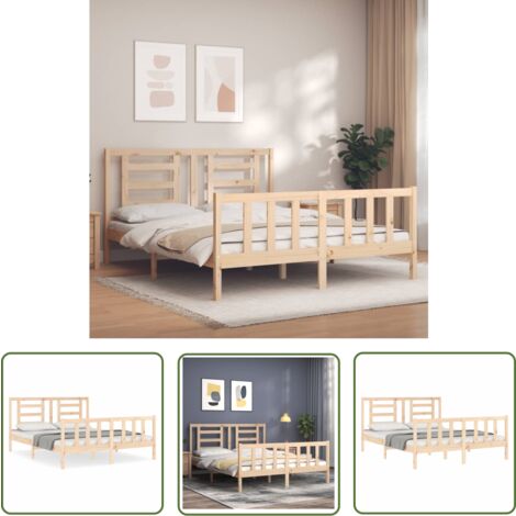 The Living Store Massivholzbett ohne Matratze 160x200 cm Kiefernholz - Holzbett - Kiefernholzbett - Massives Holzbett - Lattenrost - Doppelbett