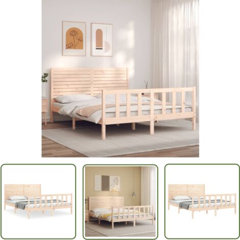 The Living Store Massivholzbett ohne Matratze 160x200 cm Kiefernholz - Holzbett - Kiefernholzbett - Massives Holzbett - Lattenrost - Doppelbett