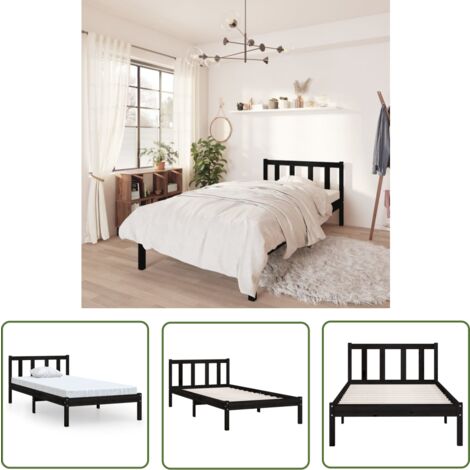 The Living Store Massivholzbett ohne Matratze Schwarz - Massivholzbette - Holzbettrahmen - Doppelbett - Einzelbett - Schlafzimmermöbel