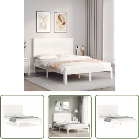 The Living Store Massivholzbett ohne Matratze Weiß 120x200 cm Kiefernholz - Holzbett - Doppelbett - Kiefernholzbett - Massives Holzbett - Weißes Bett