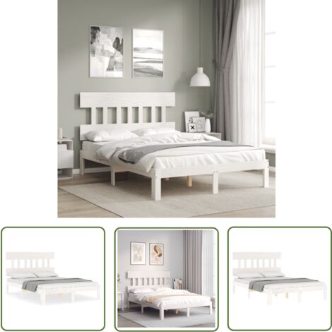 The Living Store Massivholzbett ohne Matratze Weiß 140x190 cm Kiefernholz - Holzbett - Kiefernholzbett - Doppelbett - Weißes Bett - Massives Holzbett