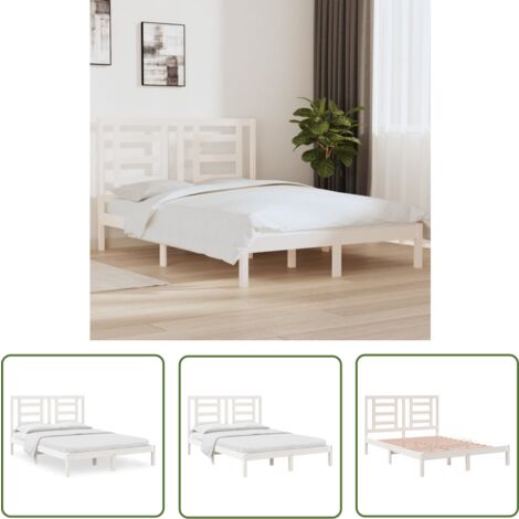 The Living Store Massivholzbett ohne Matratze Weiß 140x200 cm Kiefernholz - Holzbett - Kiefernholzbett - Doppelbett - Weißes Bett - Modernes Bett