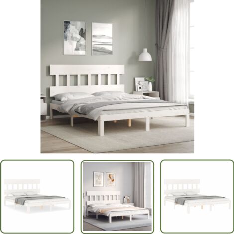 The Living Store Massivholzbett ohne Matratze Weiß 160x200 Kiefernholz - Holzbett - Kiefernholzbett - Doppelbett - Massives Holzbett - Weißes Bett