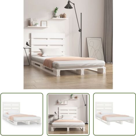 The Living Store Massivholzbett ohne Matratze Weiß 75x190 cm Kiefernholz - Holzbettrahmen - Kiefernholzbett - Einzelbett - Weißes Bett - Kleines Bett