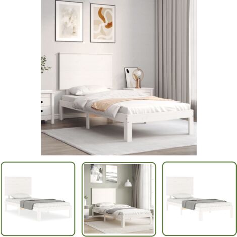 The Living Store Massivholzbett ohne Matratze Weiß 90x200 cm Kiefernholz - Holzbett - Kiefernholzbett - Doppelbett - Weißes Bett - Massives Holzbett