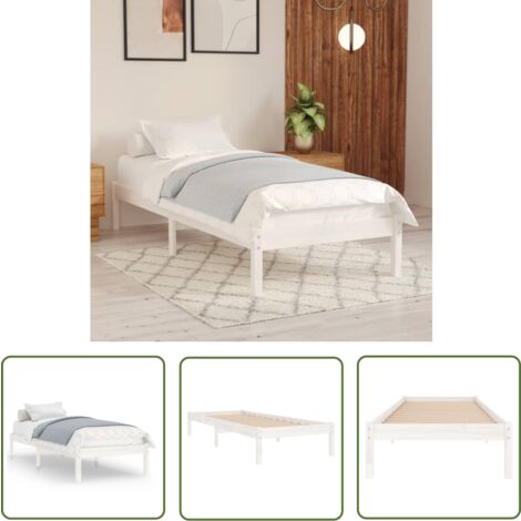 The Living Store Massivholzbett ohne Matratze Weiß - Holzbett - Massivholzbette - Kiefernholzbett - Weißes Bett - Single Bett