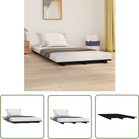 The Living Store Massivholzbett Schwarz 100x200 cm Kiefer - Holzbett - Doppelbett - Kiefernholzbett - Massives Holzbett - Schwarzes Bett