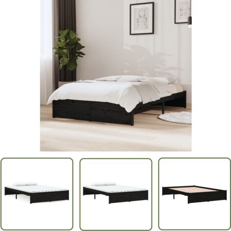The Living Store Massivholzbett Schwarz 120x190 cm - Massivholzbette - Kiefernbett - Doppelbett - Schwarzes Bett - Bettgestell