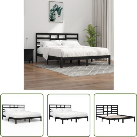 The Living Store Massivholzbett Schwarz 200x200 cm - Holzbett - Doppelbett - Massivholzbette - Kiefernbett - Schwarzes Bett