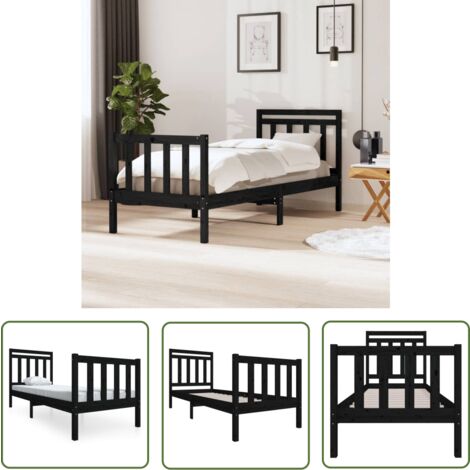 The Living Store Massivholzbett Schwarz 75x190 cm - Holzbett - Massivholzbette - Kiefernbett - Doppelbett - Einzelbett