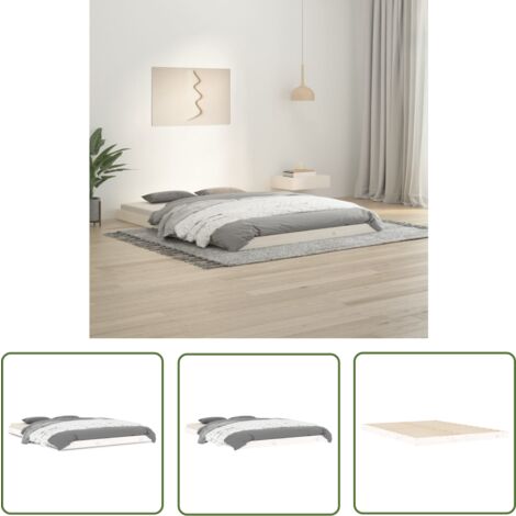 The Living Store Massivholzbett Weiß 135x190 cm Kiefer - Holzbett - Doppelbett - Kiefernholzbett - Weißes Bett - Massives Holzbett