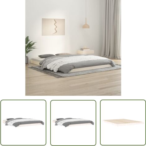 The Living Store Massivholzbett Weiß 150x200 cm King Size Kiefer - Holzbett - Kiefernholzbett - Doppelbett - King Size Bett - Weißes Bett