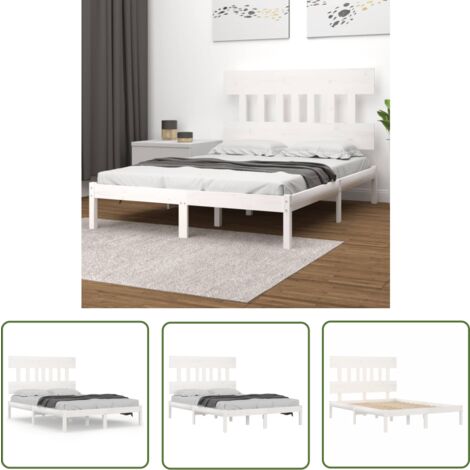 The Living Store Massivholzbett Weiß 200x200 cm - Holzbett - Doppelbett - Massivholzbette - Kiefernholzbett - Weißes Bett