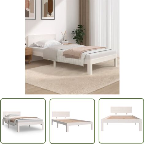 The Living Store Massivholzbett Weiß Kiefer 100x200 cm - Massivholzbette - Kiefernbett - Weißes Bett - Doppelbett - Boxspringbett