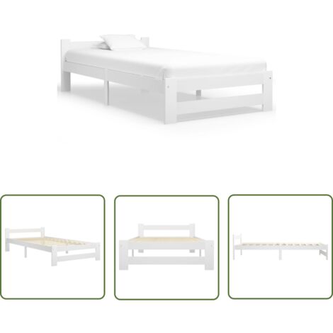 The Living Store Massivholzbett Weiß Kiefer 100x200 cm - Massivholzbette - Kiefernbett - Weißes Bett - Doppelbett - Boxspringbetten