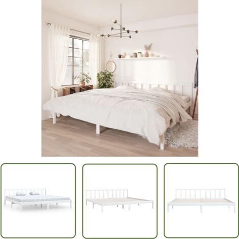 The Living Store Massivholzbett Weiß Kiefer 180x200 cm - Massivholzbette - Holzbettrahmen - Doppelbett - Weißes Bett - Kiefernbett