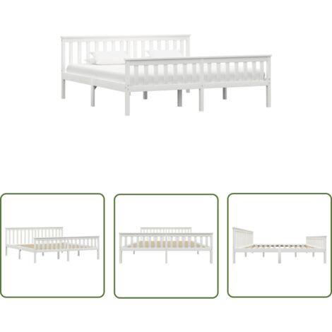 The Living Store Massivholzbett Weiß Kiefer 180x200 cm - Massivholzbette - Kiefernbett - Weißes Bett - Modernes Bett - Boxspringbetten