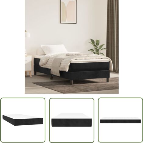 The Living Store Matelas de lit à ressorts ensachés Noir 90x200x20 cm Velours - Matelas - Matelas À Ressorts Ensachés - Matelas Velours - Matelas Double - Literie
