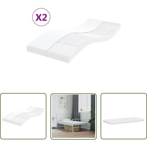 The Living Store Matelas en mousse 2 pcs blanc 90x190 cm 7 zones dureté 20 ILD - Matelas Mousse - Matelas Double - Matelas Blanc - Matelas Confort - Literie