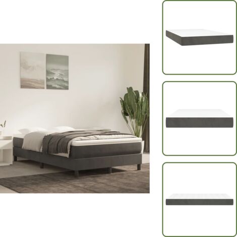 The Living Store Materasso a Molle Insacchettate Rigidità Media Grigio Scuro 120x200x20 cm in Velluto - Materasso in velluto