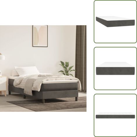 The Living Store Materasso a Molle Insacchettate Rigidità Media Grigio Scuro 80x200x20 cm in Velluto - Materasso in velluto