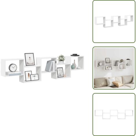 The Living Store Mensola a Cubo da Parete 5 Scomparti Legno Multistrato Bianco - Mensola a cubo