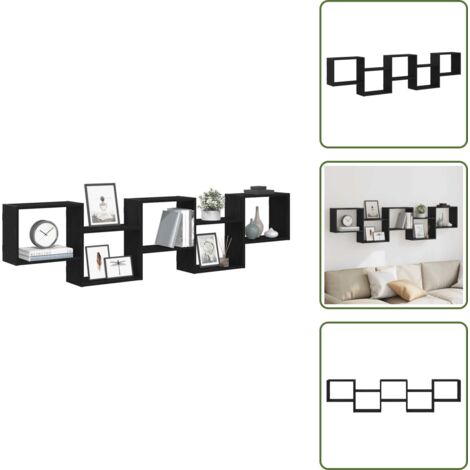 The Living Store Mensola a Cubo da Parete 5 Scomparti Legno Multistrato Nero - Mensola a cubo