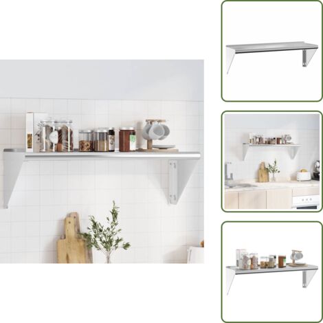 The Living Store Mensola a Muro 100x30x31 cm Argento in Acciaio Inossidabile - Scaffale a parete