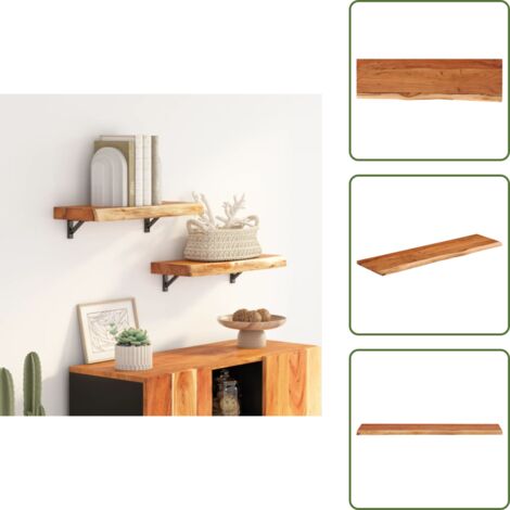 The Living Store Mensola a Muro 60x20x2,5cm Rettangolare Legno Acacia Bordi Vivi - Mensola in legno