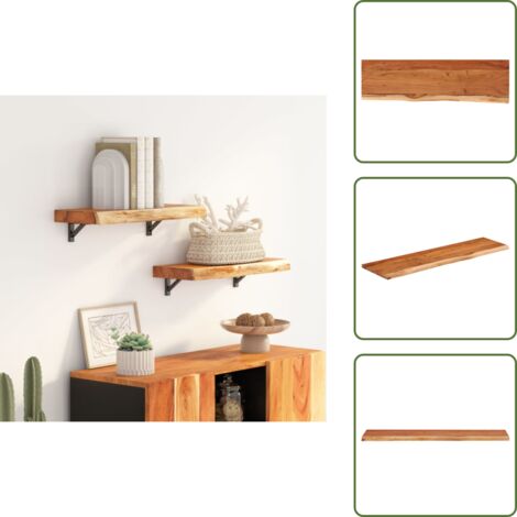 The Living Store Mensola a Muro 60x20x3,8cm Rettangolare Legno Acacia Bordi Vivi - Mensola in legno
