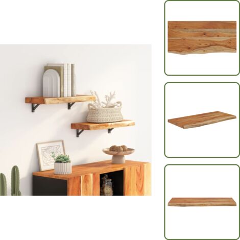 The Living Store Mensola a Muro 60x30x2,5cm Rettangolare Legno Acacia Bordi Vivi - Mensola in legno