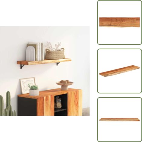 The Living Store Mensola a Muro 80x20x2,5cm Rettangolare Legno Acacia Bordi Vivi - Mensola in legno