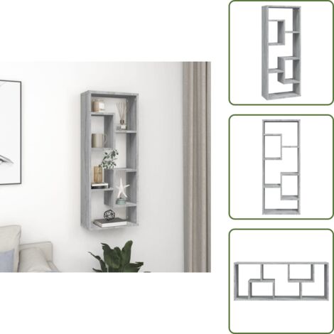 The Living Store Mensola a Muro Grigio Sonoma 36x16x90 cm in Legno Multistrato - Scaffale a parete