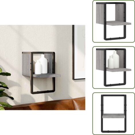 The Living Store Mensola a Parete con Asta Grigio Sonoma 20x25x30 cm - Scaffale a parete